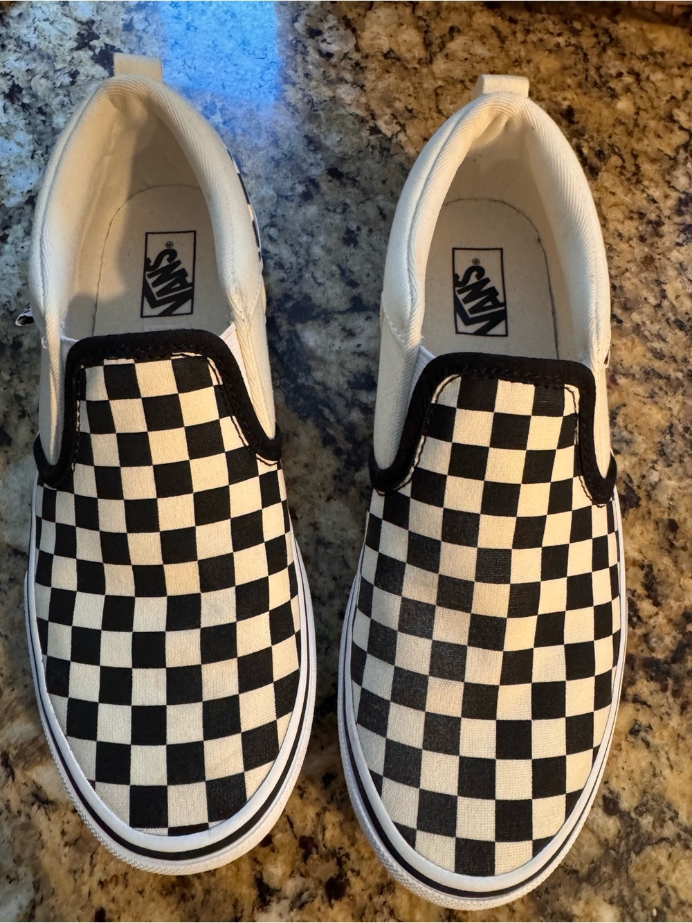 Vans Black and White Checkerboard Slip-On Kids Sneakers. Size 4.5